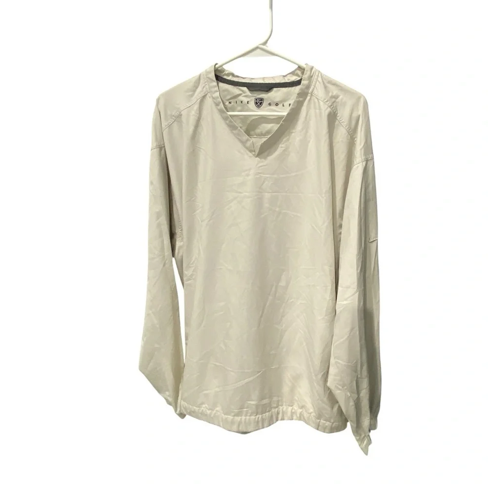 NIKE GOLF Mens Cream Long Sleeve Water Repellent Tee Relaxed Fit Size L